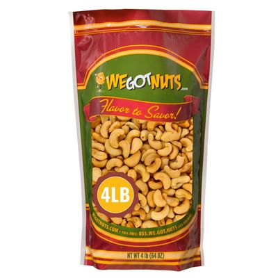 Roasted Salted Cashews - Premium Quality Kosher Roasted Cashews By We Got Nuts - Natural &amp; Healthy Rich Flavor Snack - Gourmet Savory Flavor - Air-Tight Resealable Bag Package - 4 lbs