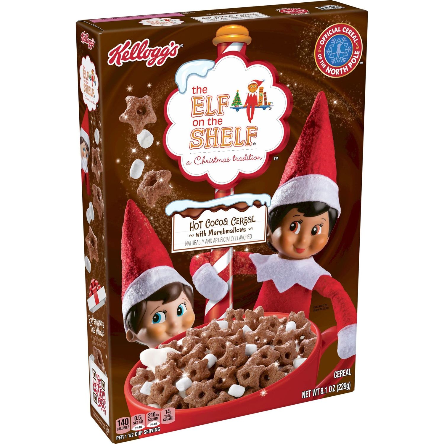Kellogg&#39;s The Elf on the Shelf Breakfast Cereal, Christmas Cereal, Holiday Snacks, Hot Cocoa with Marshmallows, 8.1oz Box (1 Box)