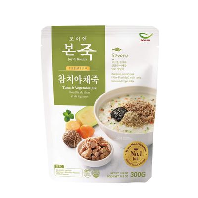 BONJUK Tuna &amp; Vegetable (Juk) Rice Porridge - Ready to eat meal (300g), Easy to prepare porridge pouch
