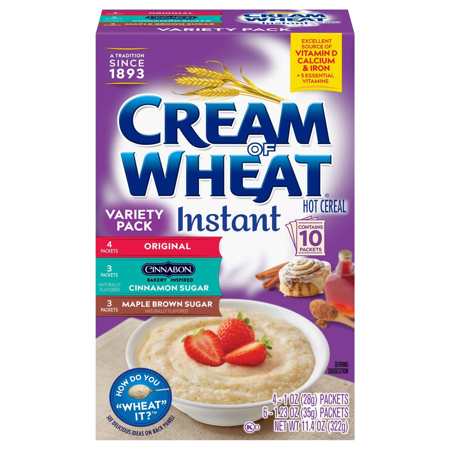 Cream of Wheat, Instant Hot Cereal, Variety Pack, Box of 10 Packets