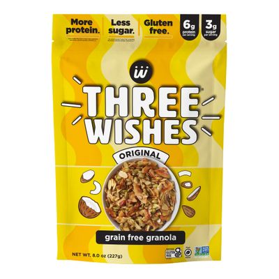 Three Wishes Granola, Original (4-Pack) - Gluten Free Granola, 6g Protein &amp; 3g Sugar Healthy Breakfast &amp; On-the-Go Snack - Vegan, Kosher &amp; Grain-Free