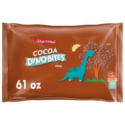 Malt-O-Meal Cocoa Dyno Bites Gluten Free Breakfast Cereal, Crispy Rice Puff Cereal, Large Cereal for Family, 61 OZ Resealable Cereal Bag