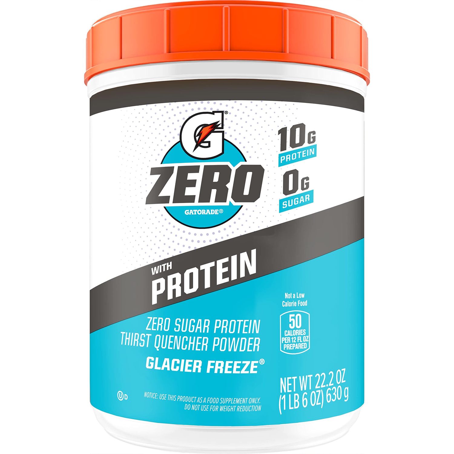 Gatorade Zero with Protein Powder, 10g Whey Protein Isolate, Zero Sugar, Electrolytes, Glacier Freeze, 1LB 6 OZ Canister (Pack of 1)