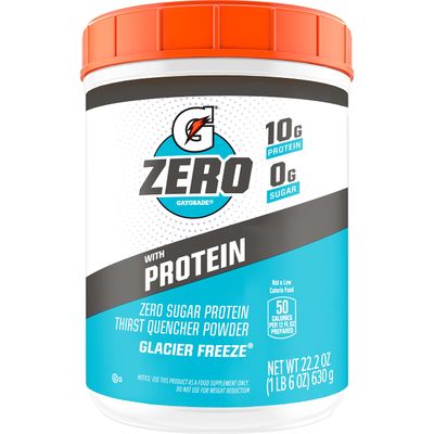 Gatorade Zero with Protein Powder, 10g Whey Protein Isolate, Zero Sugar, Electrolytes, Glacier Freeze, 1LB 6 OZ Canister (Pack of 1)
