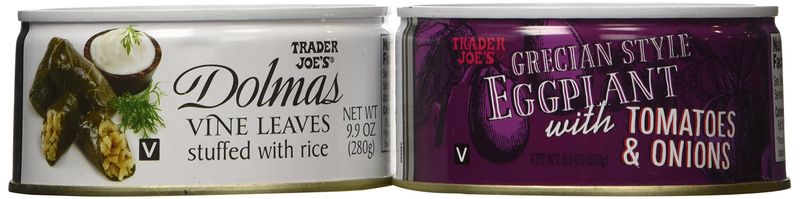 Trader Joe&#39;s Greek Bundle - Dolmas Vine Leaves Stuffed with Rice &amp; Gretian Style Eggplant with Tomatoes &amp; Onions (2 Items)