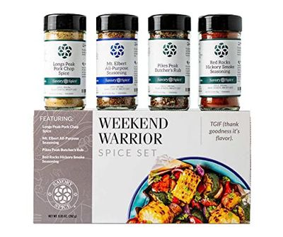 Savory Spice Weekend Warrior Spice Gift Set - BBQ Rub Gift Set of (4) BBQ &amp; Grilling Seasonings &amp; Dry Rubs | Includes Pork Chop Spice, All-Purpose Seasoning, Butcher&#39;s Rub &amp; Hickory Smoke Seasoning