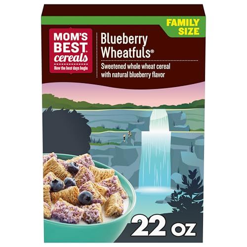 Mom&#39;s Best Blueberry Wheatfuls Shredded Wheat Cereal, Made with Whole Grain, No Artificial Flavors or Preservatives, 22 OZ Box