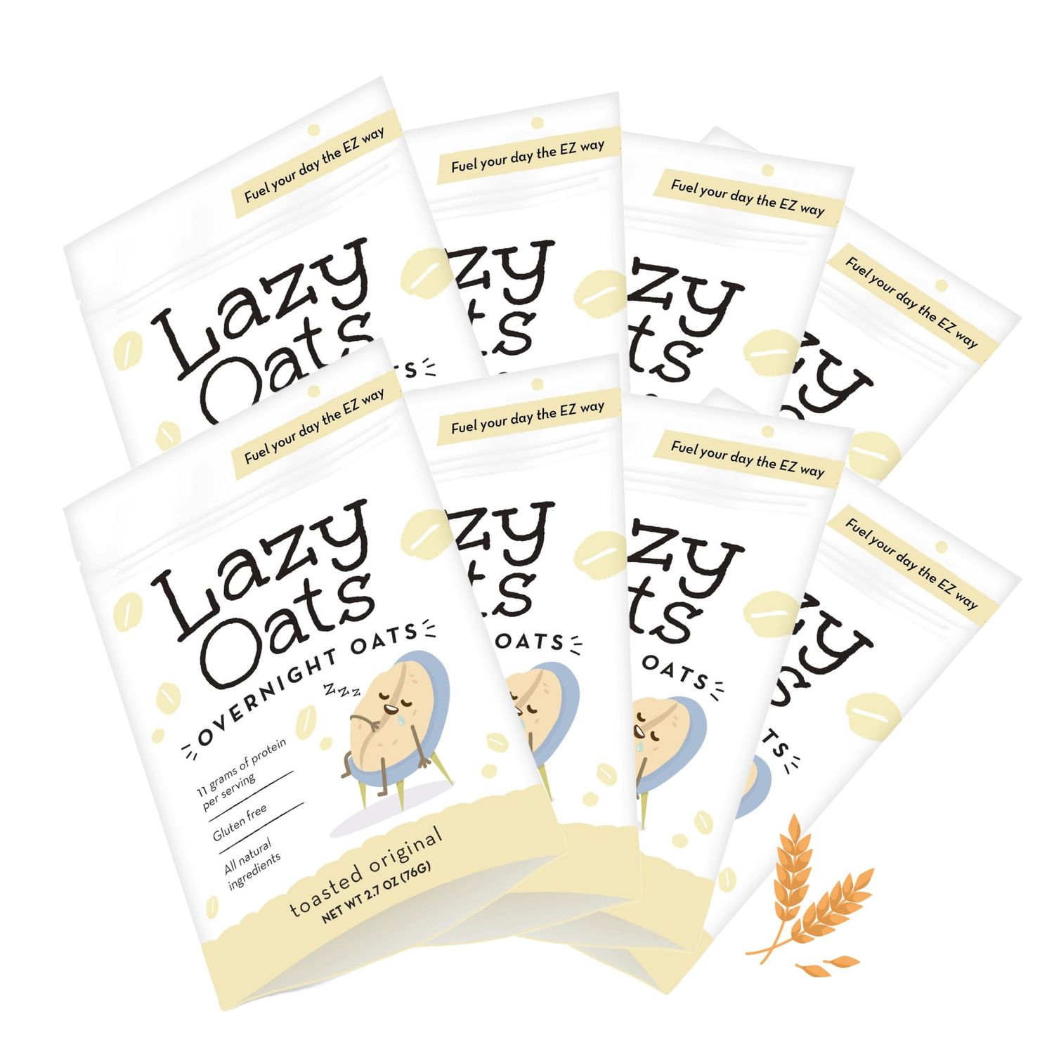 Lazy Oats - Toasted Original | Gourmet Overnight Oats Made Easy, All Natural, Gluten Free, High Protein - No Cook Breakfast on the go, Ready in Your Fridge (8 Convenient Packs)