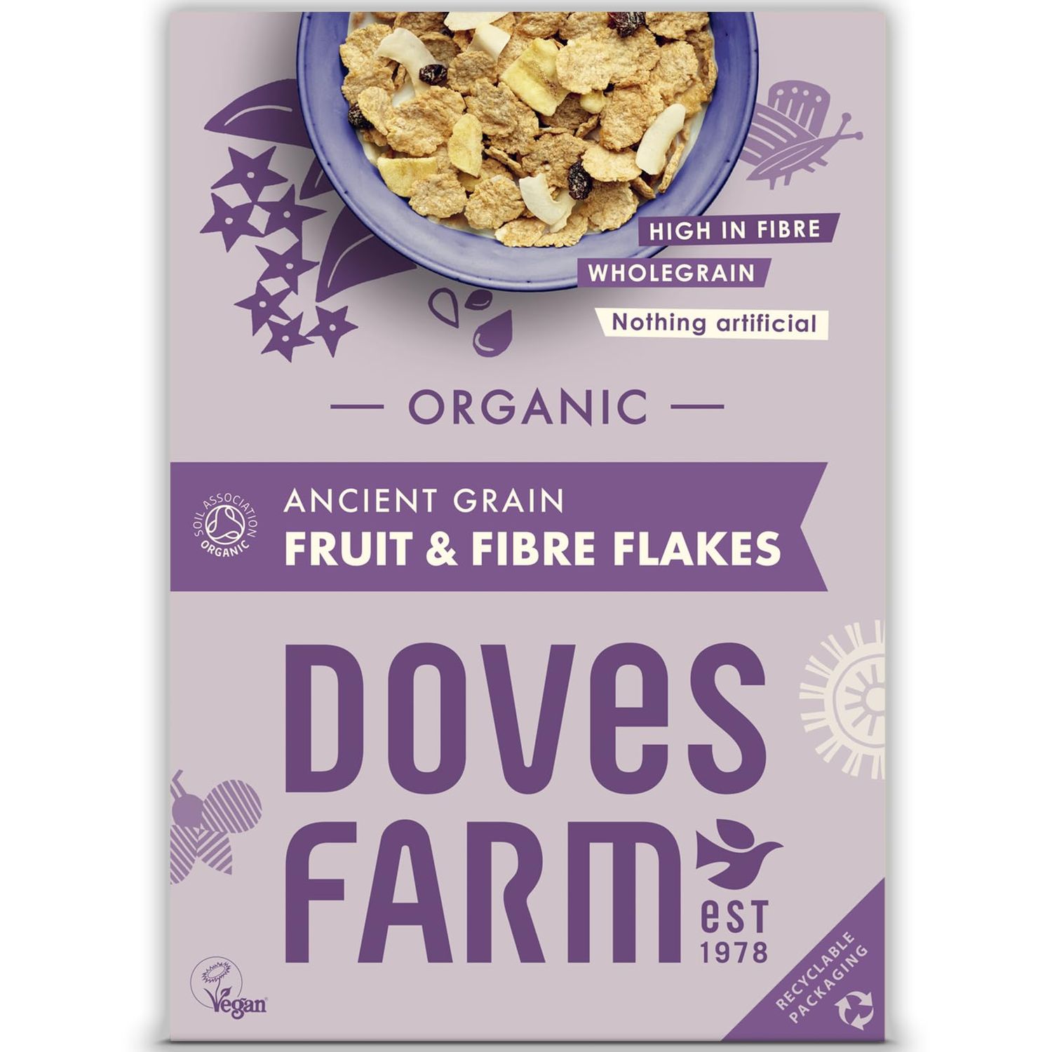 Doves Farm Organic Ancient Grain Fruit &amp; Fibre Flakes | 375g | Nutritious Breakfast Cereal with a Blend of Ancient Grains | Delicious Fruits, and High Fiber for a Healthy Start to Your Day