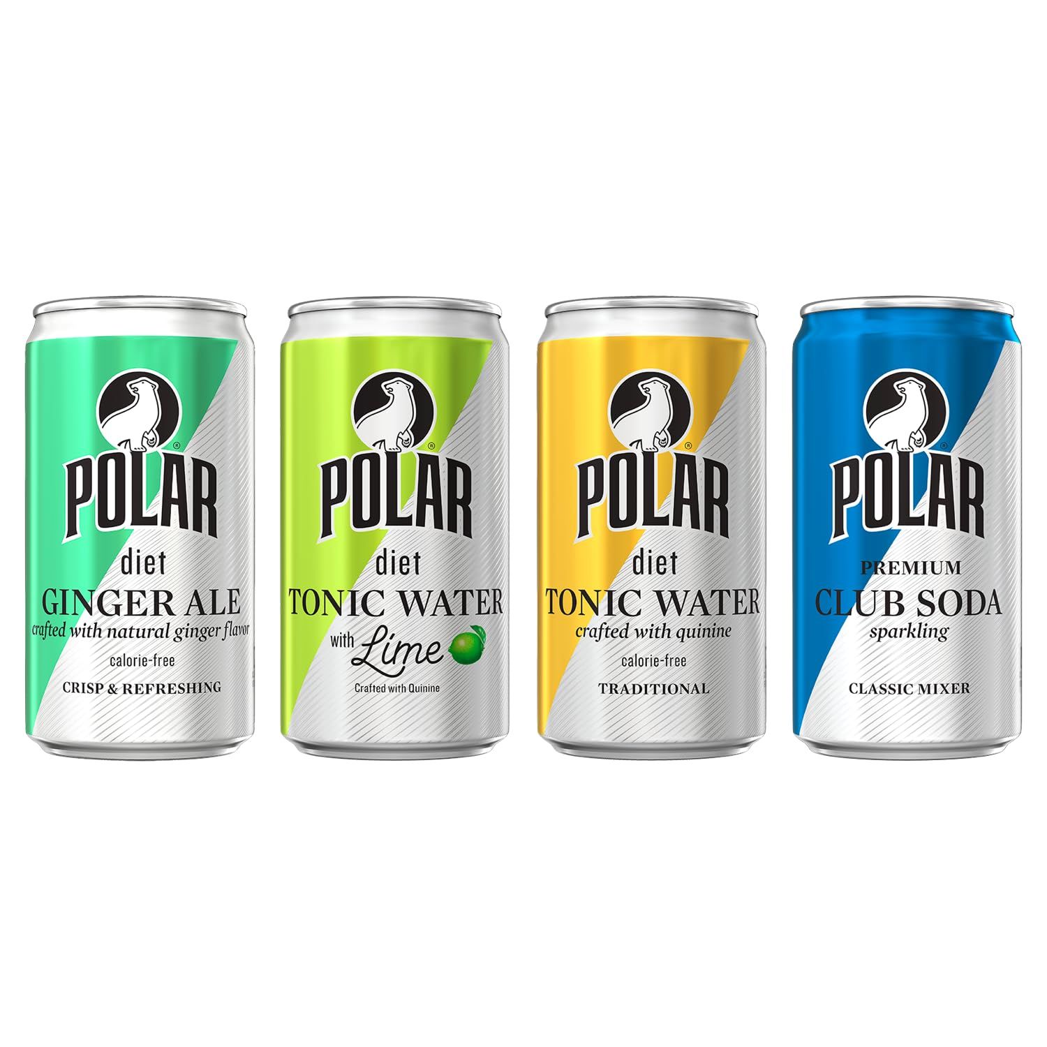 POLAR Diet Mixers Variety Pack, Diet Ginger ale, Diet Tonic With Lime, Diet Tonic, and Club Soda, Premium Cocktail Mixers 7.5oz Can | 24 PACK By LastFuel.