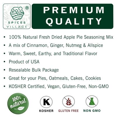 SPICES VILLAGE Apple Pie Spice [ 8 oz ] - Cinnamon, Ginger, Nutmeg, and Allspice Mix - Kosher, Gluten Free, Non GMO, Resealable Bulk Bag