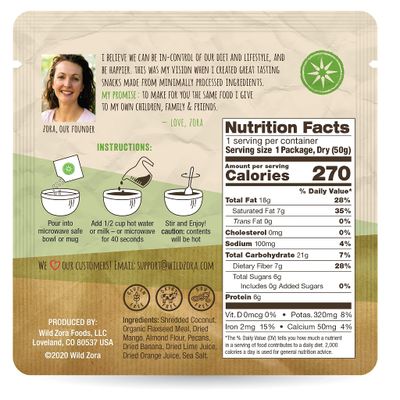 Wild Zora Instant Grain-Free Hot Cereal - Tasty Paleo Friendly Cereals, Instant Hot Meal, Breakfast to Go, Oatmeal Substitute, No Added Sugar, Grain, Dairy, or Soy, Gluten Free, Tropical Tart, 5-pack