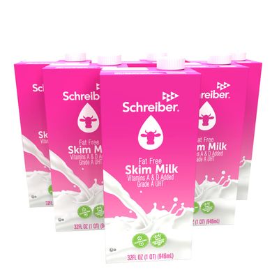 Schreiber Skim Milk, Shelf Stable Milk, Low Fat with Vitamin A &amp; D, 32 oz (6 Pack)