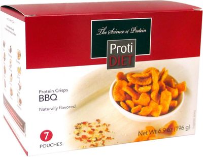 ProtiDIET BBQ High Protein Crisps - Gluten Free, Low Fat, Naturally Flavoured - Savory Healthy Snacks for Adults, Potato and Pea Guilt Free Enjoyment Crisp- 7 Pouch Protein Snacks