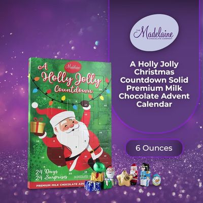 Madelaine Chocolate a Holly Jolly Christmas 2024 Countdown Advent Calendar, with 24 Solid Premium Milk Chocolate Christmas Themed Holiday Surprises