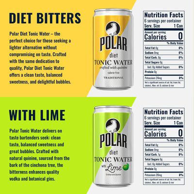 POLAR Diet Mixers Variety Pack, Diet Ginger ale, Diet Tonic With Lime, Diet Tonic, and Club Soda, Premium Cocktail Mixers 7.5oz Can | 24 PACK By LastFuel.
