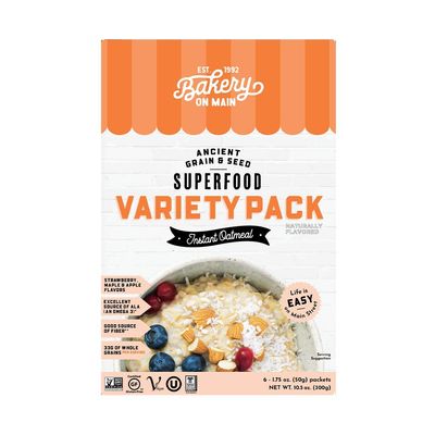 Bakery On Main, GlutenFree Instant Oatmeal Vegan Non GMO, Variety Pack, 10.5 Ounce, (Pack of 6) (00260431)