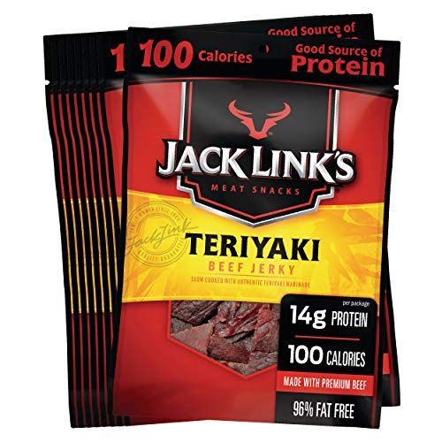 Jack Link&#39;s Beef Jerky, Teriyaki, 1.25 oz. Bags, 10 Count - Flavorful Meat Snack for Lunches &amp; More, 14g Protein, 100 Calories, Made with 100% Beef - 96% Fat Free, No Added MSG** or Nitrates/Nitrites