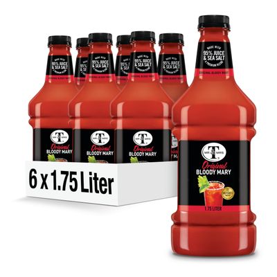Mr &amp; Mrs T Original Bloody Mary Mix, 1.75 L bottle (Pack of 6), Tomato Juice Blend Cocktail Mixer, Premium Ingredients, Perfect for Bloody Mary and Mocktail Drinks