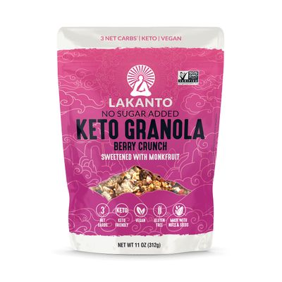 Lakanto Berry Crunch Granola - Delicious Snack, Quick Breakfast Cereal, Keto Friendly, Monk Fruit Sweetener, No Sugar Added, Vegan, Gluten Free, Grain Free, 3g Net Carbs (11 oz)