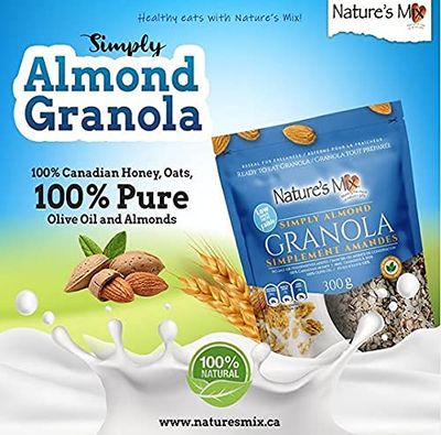 Nature's Mix Simply Almond Granola - Features Almonds, Sunflower Seeds & Cinnamon - Sweetened w/ Canadian Honey - No Added Sugar, Salt, or Preservatives - Ideal for Yogurt, Cereal, or Snacking - Small