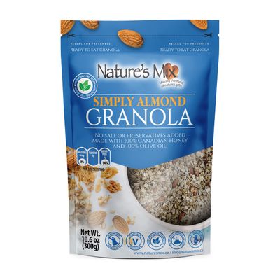 Nature&#39;s Mix Simply Almond Granola - Features Almonds, Sunflower Seeds &amp; Cinnamon - Sweetened w/ Canadian Honey - No Added Sugar, Salt, or Preservatives - Ideal for Yogurt, Cereal, or Snacking - Small