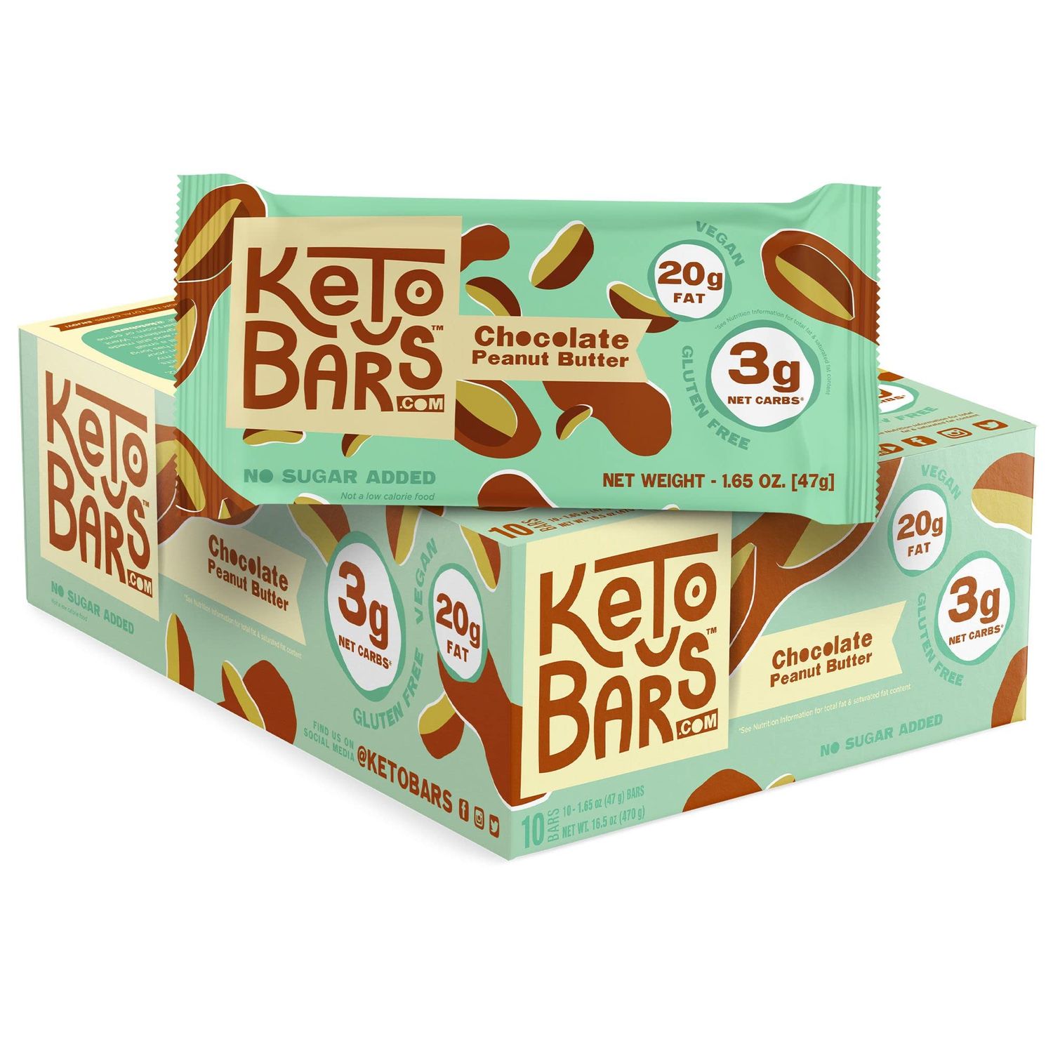 KETO BARS : The Original High Fat, Low Carb, Ketogenic Bar. Gluten Free, Homemade with simple ingredients. [Chocolate Peanut Butter, 10 Pack]