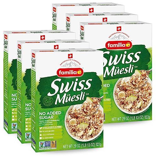 Familia Swiss Muesli Cereal, 0g Added Sugar, Energy-Packed Cereal with Raisins, Hazelnuts and Almonds, 29 Ounce Box (Pack of 6)