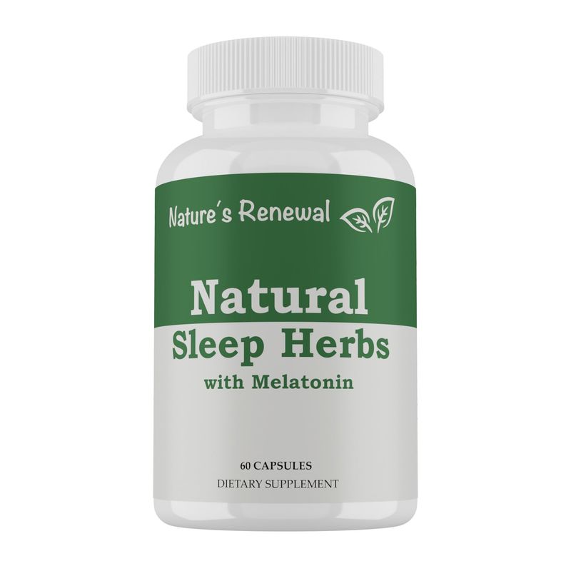 Nature&#39;s Renewal Natural Sleep Supplement - Melatonin, Valerian Root, Ashwagandha, Magnesium, Chamomile, Nighttime Homeopathic Herbal Sleeping Aid for Adults - 60 Capsules
