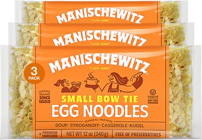 Manischewitz Small Farfalle Pasta | Small Bow Tie Egg Noodles, 12oz (3 Pack) | Homestyle Taste &amp; Texture, Enriched, Perfect for Kasha Varnishkes, No Preservatives, Kosher