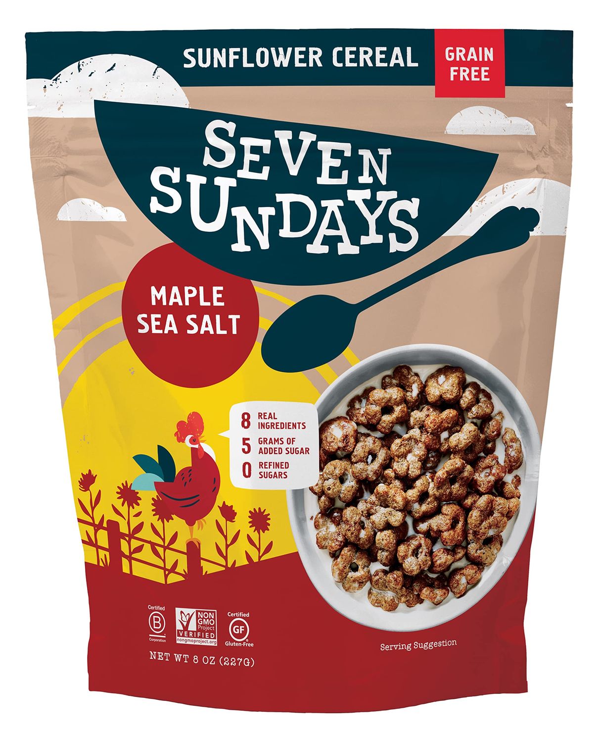 Seven Sundays Sunflower Cereal, Maple Sea Salt, 8 Oz Bag, Grain &amp; Gluten Free, 5g Upcycled Protein, 0g Refined Sugar, Salty Sweet Snack