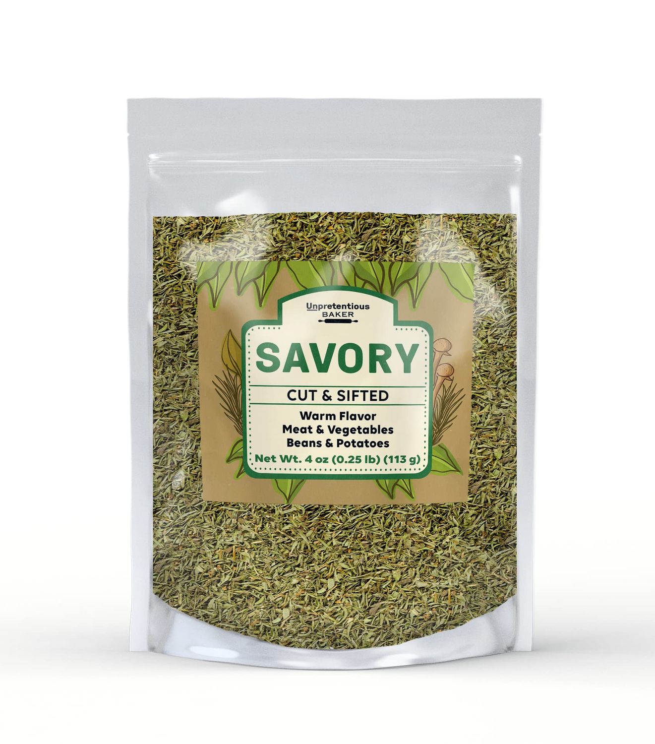 Unpretentious Savory, 4 oz, Cut &amp; Sifted, Thyme-Like Flavor, Meat &amp; Vegetables