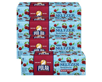 Polar Seltzer Water Black Cherry 100% Natural Sparkling Soda Beverage Soft Drink Cans - 4 Cases (48 Pack)