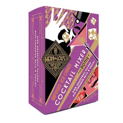 Herb &amp; Lou&#39;s Infused Cubes Cocktail Mixers - The Dottie, Simply Add Tequila or Mezcal, Pink Grapefruit Paloma with Cinnamon Basil &amp; Chilies, Non-Alcoholic Infused Ice Cubes, Made in USA - 12-Cubes