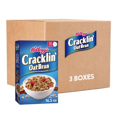 Kellogg&#39;s Cracklin&#39; Oat Bran Breakfast Cereal, Fiber Cereal, Family Cereal, Original (3 Boxes)