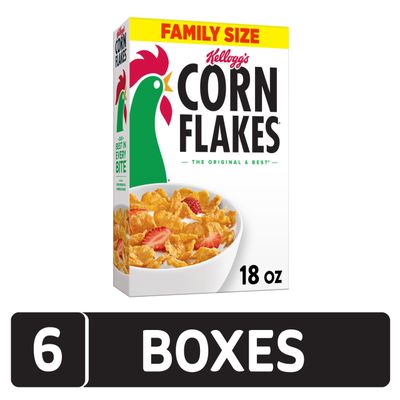 Kellogg's Corn Flakes, Breakfast Cereal, Original, 18 Ounce (Pack of 6)
