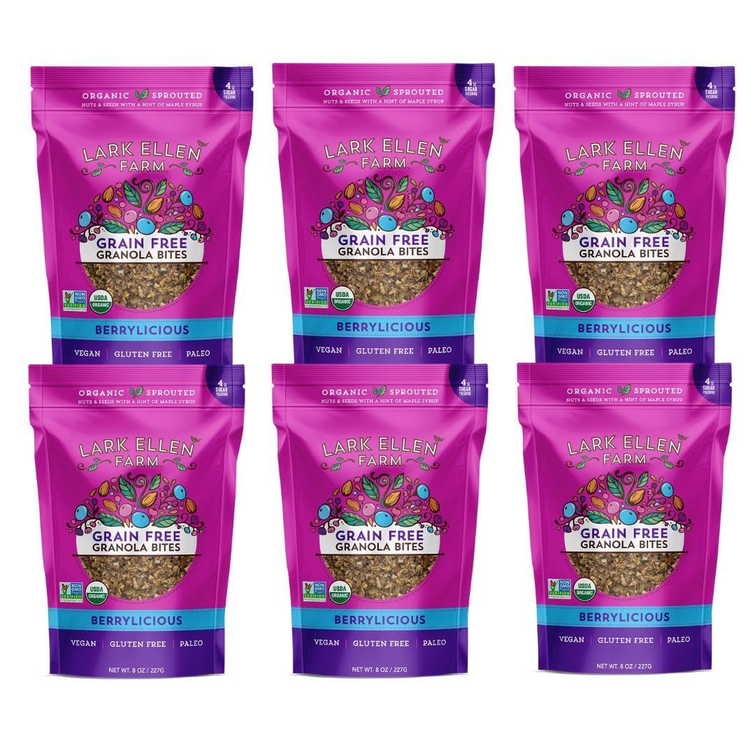Lark Ellen Farm Berrylicious Granola Clusters: Raw, Organic, Vegan. Low Carb, Paleo. Gluten-Free Bites. Healthy Breakfast/Snack. 8 oz, 6 Pack