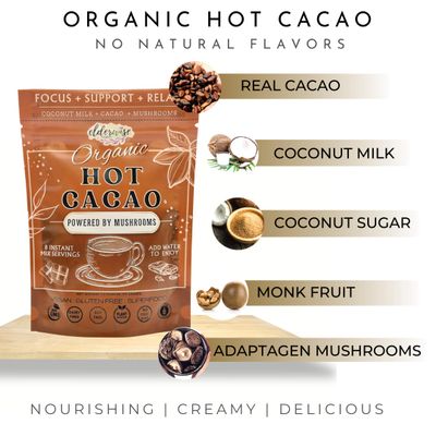 Hot Cacao | Hot Chocolate | Powered with Mushrooms | Freeze Dried Instant Beverage | No Caffeine | Coffee Alternative | Hot Coco Mix (Hot Cacao)