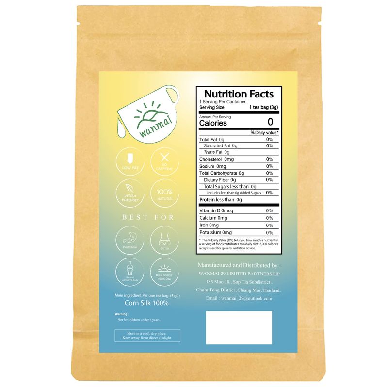 WANMAI29 Corn Silk Tea Bags, 30-Count, Natural Sugar Free Drink, Supports Vegan and Ketogenic Diets, No Caffeine or Harsh Additives, 100% Real Herb in Kraft Steeping Bag