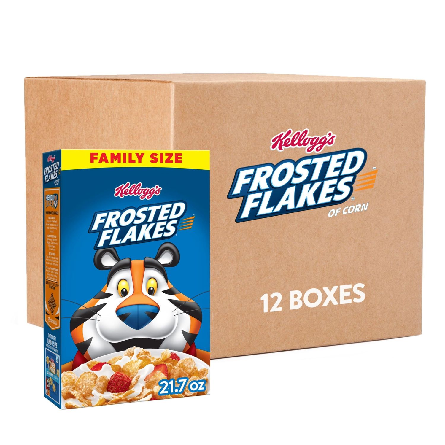 Kellogg's Frosted Flakes Breakfast Cereal, Kids Cereal, Family Breakfast, Family Size, Original (12 Boxes)