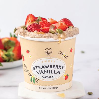 Mylk Labs Maple Strawberry Gluten Free Oatmeal Cups - Low Sugar Breakfast, High Fiber Thin Rolled Oats, High Protein Instant Oatmeal, Non GMO, Vegan, Nut Free - 12 Pack