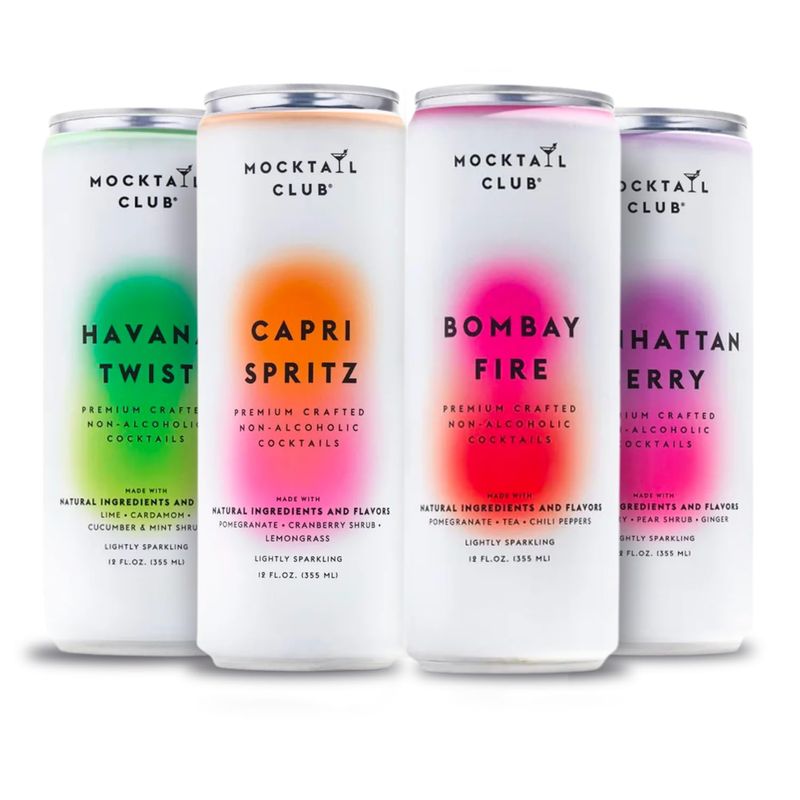 Mocktail Club Variety Pack Non-Alcoholic Sparkling Craft Cocktail - 4x12 Oz Cans | Non-GMO, No Artificial Ingredients, Gluten Free, Vegan | Bombay Fire, Havana Twist, Manhattan Berry, Capri Spritz