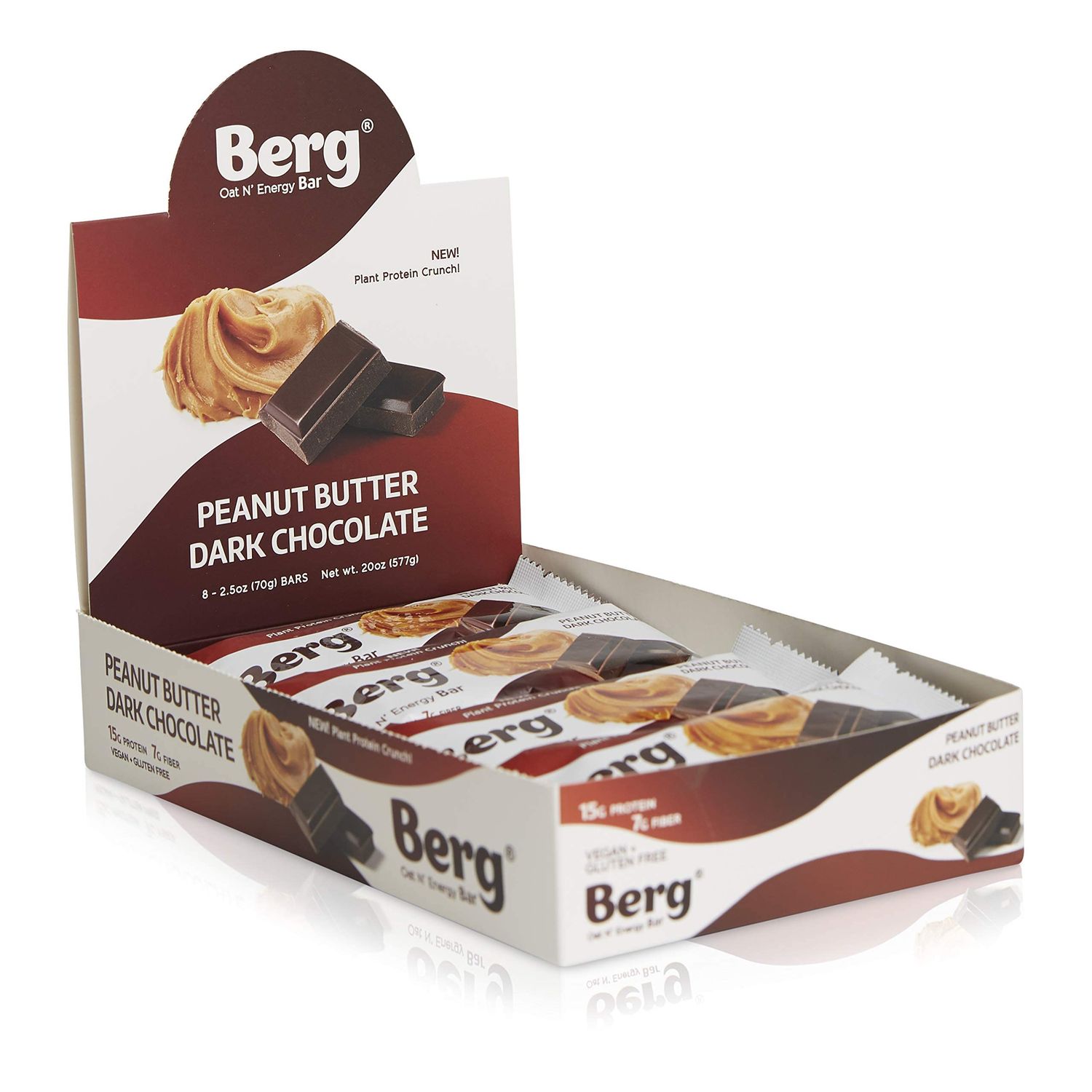 Berg Oat N&#39; Energy Bar | Plant Based Protein Bar | Non-GMO, Gluten Free, Nut Free and Vegan | Low Sugar, Healthy Snack Bar | High Fiber | On The Go | 2.5oz, Pack of 8 (Peanut Butter &amp; Dark Chocolate)