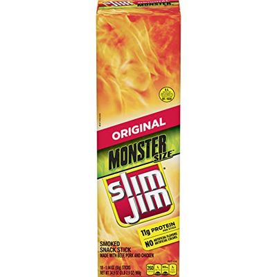 Slim Jim Monster Smoked Meat Sticks, Original Flavor, 11g Protein Per Stick, Great Stocking Stuffer, 1.94 oz. (18 Count)