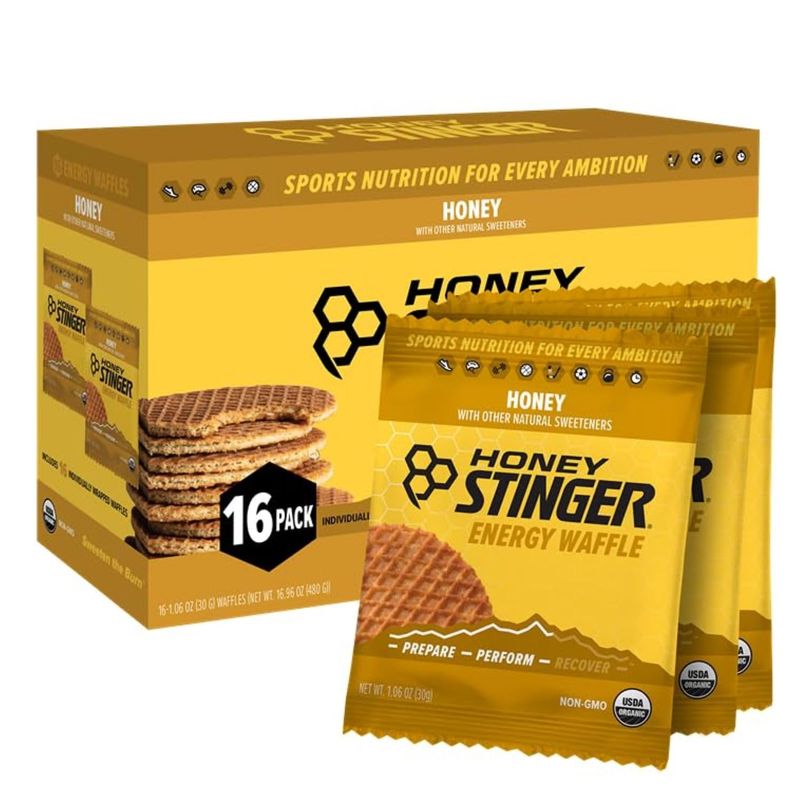 Honey Stinger Organic Honey Waffle, Energy Stroopwafel for Exercise, Endurance and Performance, Sports Nutrition for Home &amp; Gym, Pre &amp; During Workout, Box of 16 Waffles, 16.96 Ounce (Pack of 16)