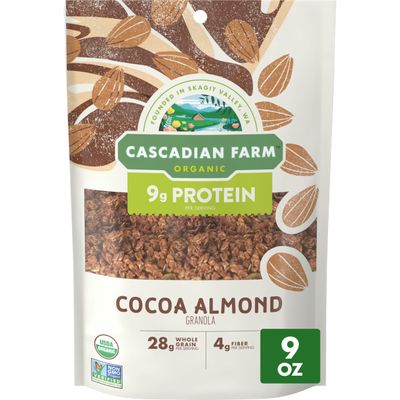 Cascadian Farm Organic Granola, Cocoa Almond, Protein Granola, Non-GMO, 9 oz Resealable Pouch