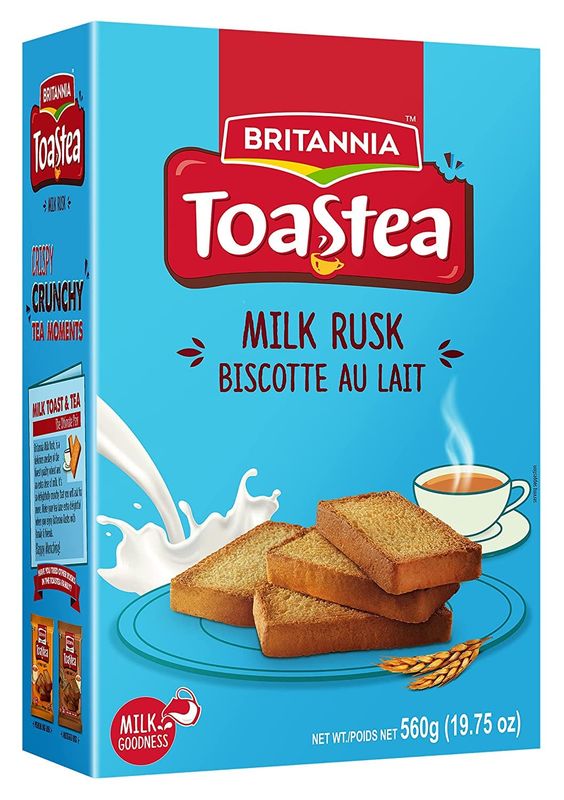 BRITANNIA Toastea Milk Rusk 19.75oz (560g) - Biscotte Au Lait - Crispy, Crunchy Tea Moments - Breakfast &amp; Tea Time Snacks (Pack of 1)