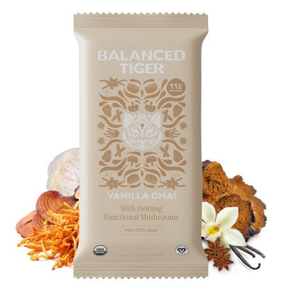 Organic Functional Mushroom Protein Bars | Full Dose (1500mg) Lions Mane, Chaga, Reishi &amp; Cordyceps Bars | Vegan Protein Bars, Adaptogens, Superfoods Protein Bars | Vanilla Chai Flavor