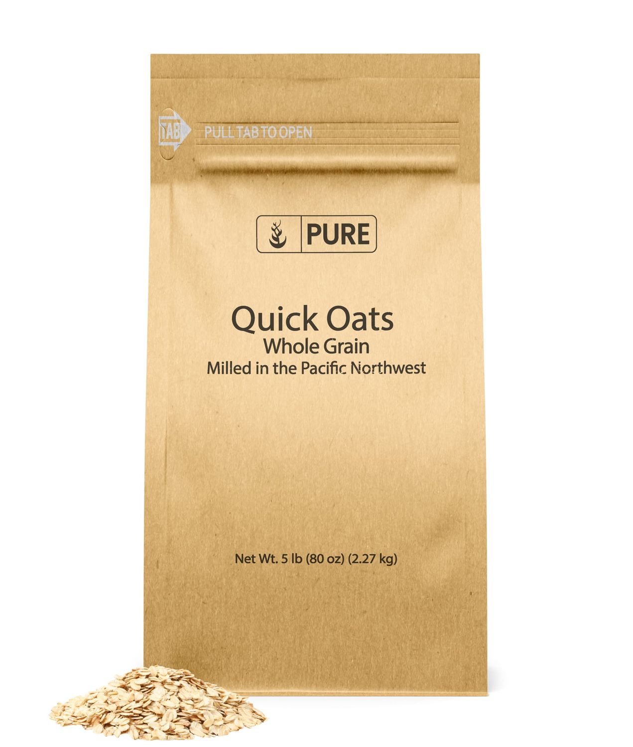 Pure Original Ingredients Quick Oats (5 lb) Breakfast Cereal, Whole Grain, Milled In The Pacific Northwest, Eco-Friendly Packaging,