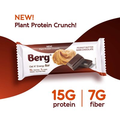 Berg Oat N' Energy Bar | Plant Based Protein Bar | Non-GMO, Gluten Free, Nut Free and Vegan | Low Sugar, Healthy Snack Bar | High Fiber | On The Go | 2.5oz, Pack of 8 (Peanut Butter & Dark Chocolate)